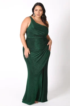CALI One Shoulder Maxi Dress - Shimmer Green