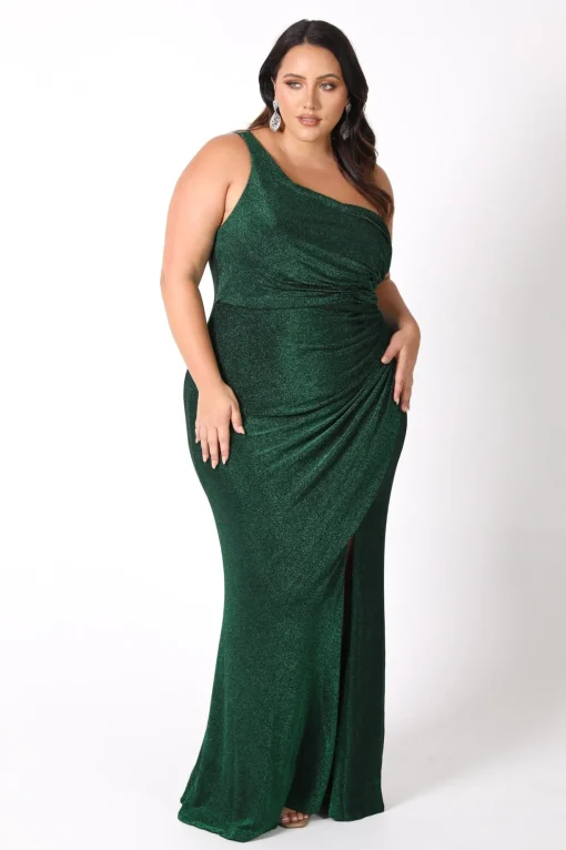 CALI One Shoulder Maxi Dress - Shimmer Green