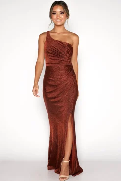 CALI One Shoulder Maxi Dress - Shimmer Copper