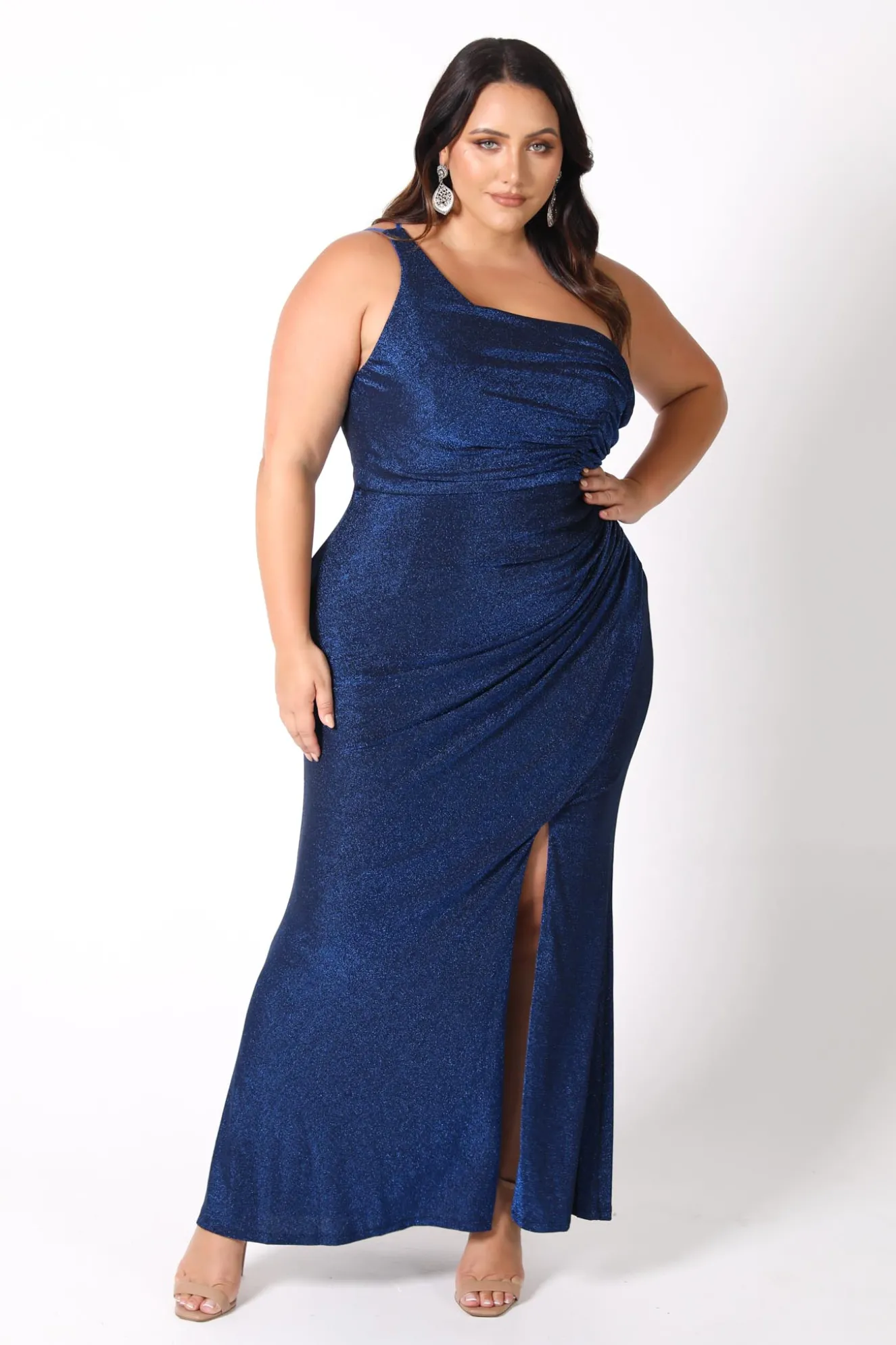 CALI One Shoulder Maxi Dress - Shimmer Blue