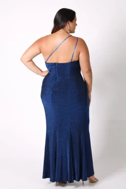 CALI One Shoulder Maxi Dress - Shimmer Blue