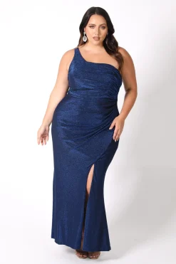 CALI One Shoulder Maxi Dress - Shimmer Blue