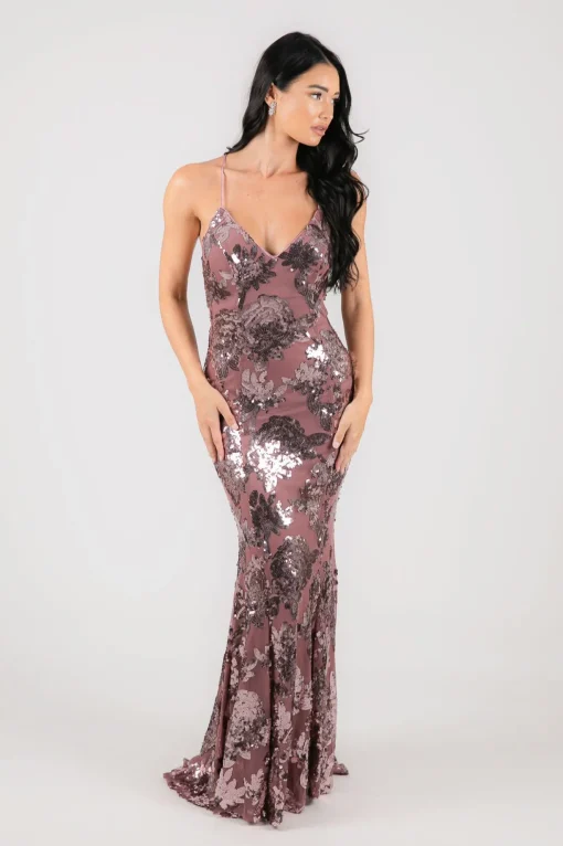 Calista Sequin Gown - Dusty Rose