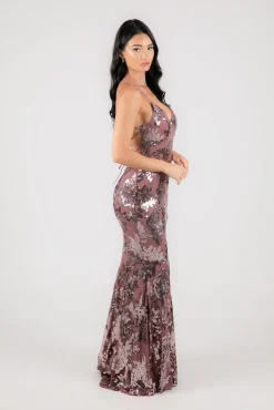 Calista Sequin Gown - Dusty Rose