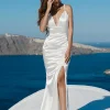 Caterina Front Slit Satin Gown - Ivory