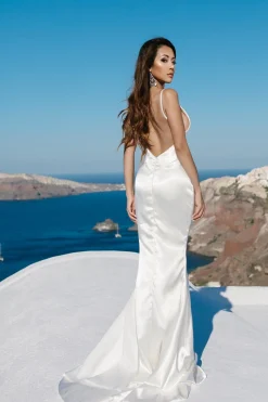 Caterina Front Slit Satin Gown - Ivory