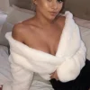 Cropped Faux Fur Coat - White