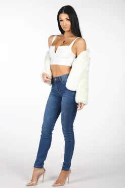 Cropped Faux Fur Coat - White