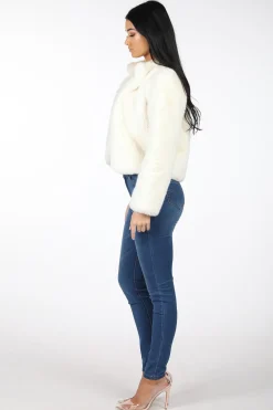 Cropped Faux Fur Coat - White