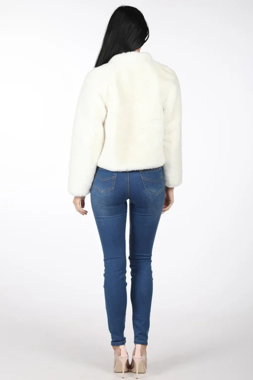 Cropped Faux Fur Coat - White