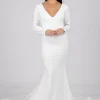 Elena Long-Sleeve Crepe Gown - Ivory