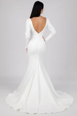 Elena Long-Sleeve Crepe Gown - Ivory