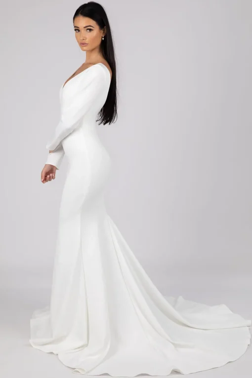 Elena Long-Sleeve Crepe Gown - Ivory