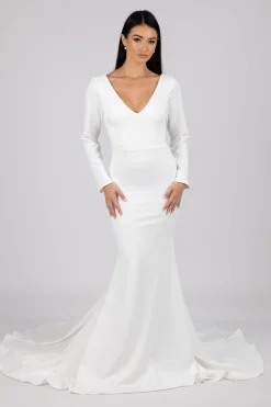 Elena Long-Sleeve Crepe Gown - Ivory
