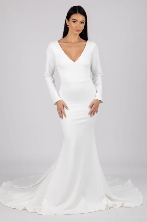Elena Long-Sleeve Crepe Gown - Ivory