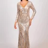 Evangeline Pattern Sequin Gown - Champagne