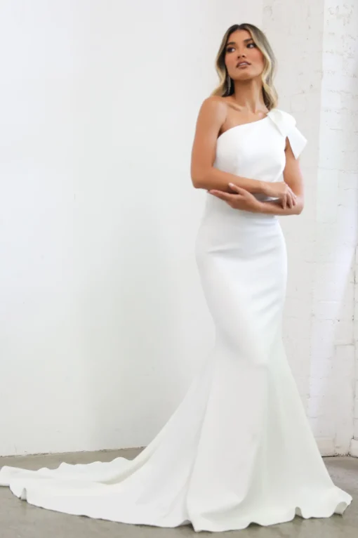 FRANCIE One Shoulder Crepe Gown - Ivory