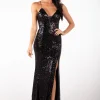 Fresia Lace Up Sequin Gown - Black