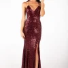 Fresia Lace Up Sequin Gown - Burgundy