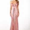Fresia Lace Up Sequin Gown - Pink