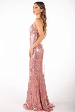 Fresia Lace Up Sequin Gown - Pink