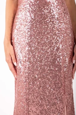 Fresia Lace Up Sequin Gown - Pink