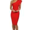 Freya One Shoulder Ruffle Dress - Red (XS - Clearance Sale)