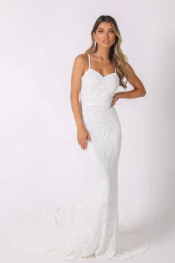 Gianna Gown with Shoulder Straps - White/White