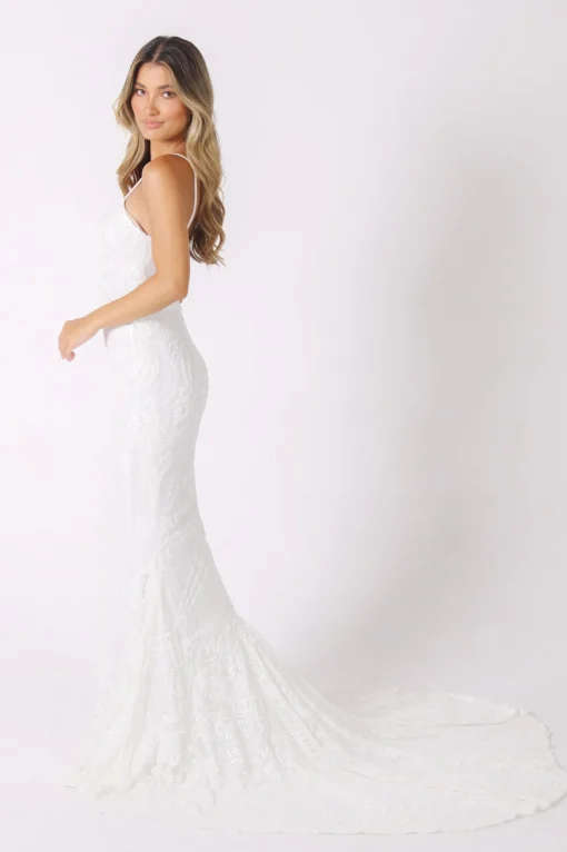 Gianna Gown with Shoulder Straps - White/White