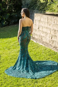 Gianna Gown Without Boned Bodice - Emerald/Nude
