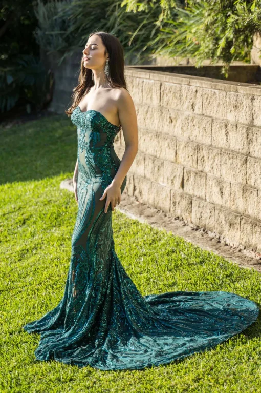 Gianna Gown Without Boned Bodice - Emerald/Nude