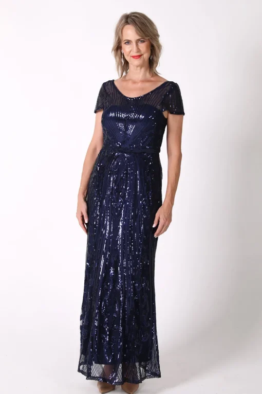 Greta Sequin Maxi Dress - Navy