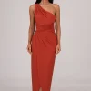 Hayden One Shoulder Midi Dress - Burnt Orange