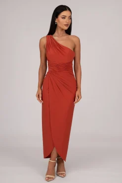 Hayden One Shoulder Midi Dress - Burnt Orange