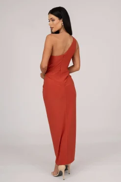 Hayden One Shoulder Midi Dress - Burnt Orange