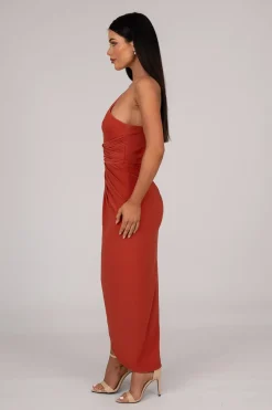 Hayden One Shoulder Midi Dress - Burnt Orange