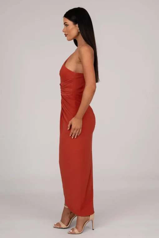 Hayden One Shoulder Midi Dress - Burnt Orange