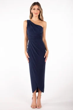 Hayden One Shoulder Midi Dress - Navy