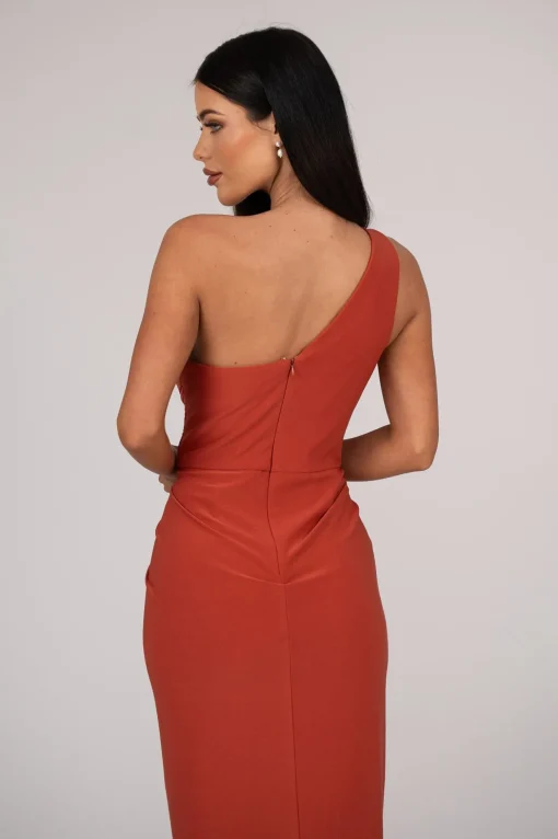 Hayden One Shoulder Midi Dress - Burnt Orange