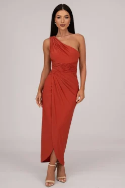 Hayden One Shoulder Midi Dress - Burnt Orange