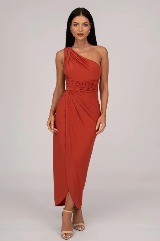 Hayden One Shoulder Midi Dress - Burnt Orange