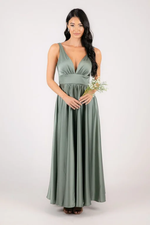 ISABEL A-Line Satin Maxi Dress - Sage Green