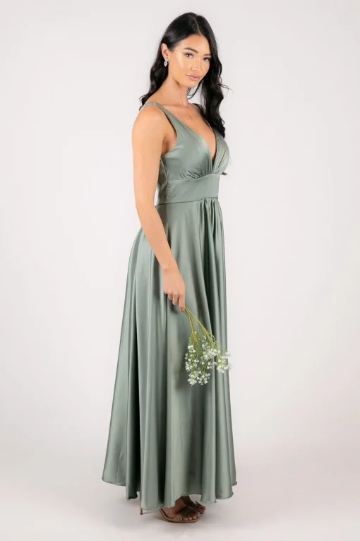 ISABEL A-Line Satin Maxi Dress - Sage Green