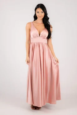 ISABEL A-Line Satin Maxi Dress - Pink