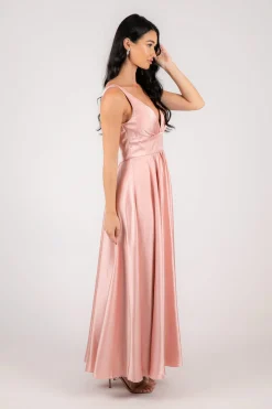 ISABEL A-Line Satin Maxi Dress - Pink