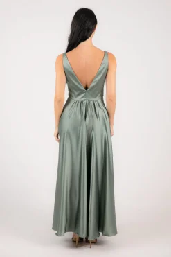 ISABEL A-Line Satin Maxi Dress - Sage Green