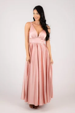 ISABEL A-Line Satin Maxi Dress - Pink