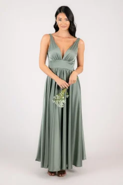 ISABEL A-Line Satin Maxi Dress - Sage Green