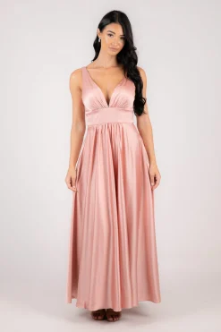 ISABEL A-Line Satin Maxi Dress - Pink