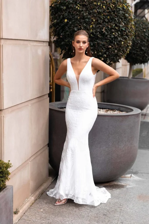 JENYA Pattern Sequin Gown - White (M,XL,XXL - Clearance Sale)